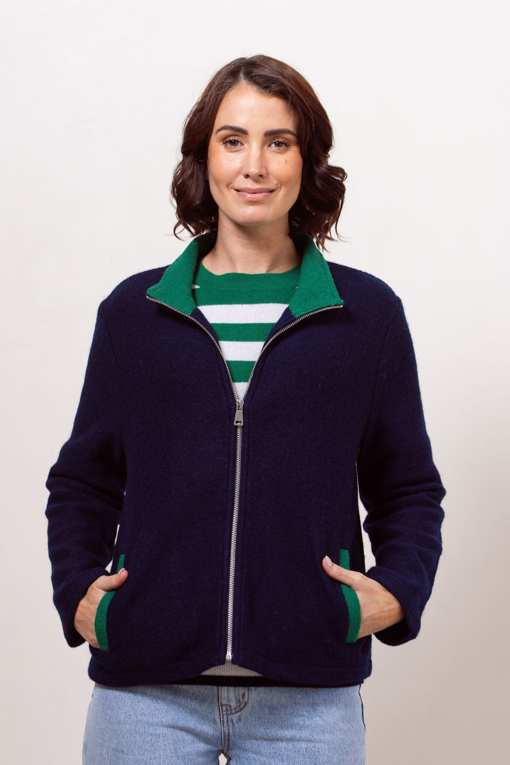 Boiled Wool Colour Trim Jacket