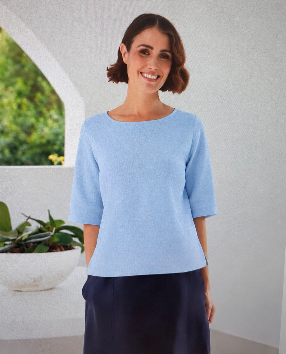 Boat Neck Button Back Top