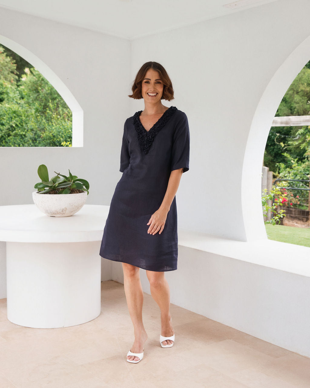 See Saw Navy Linen Dress