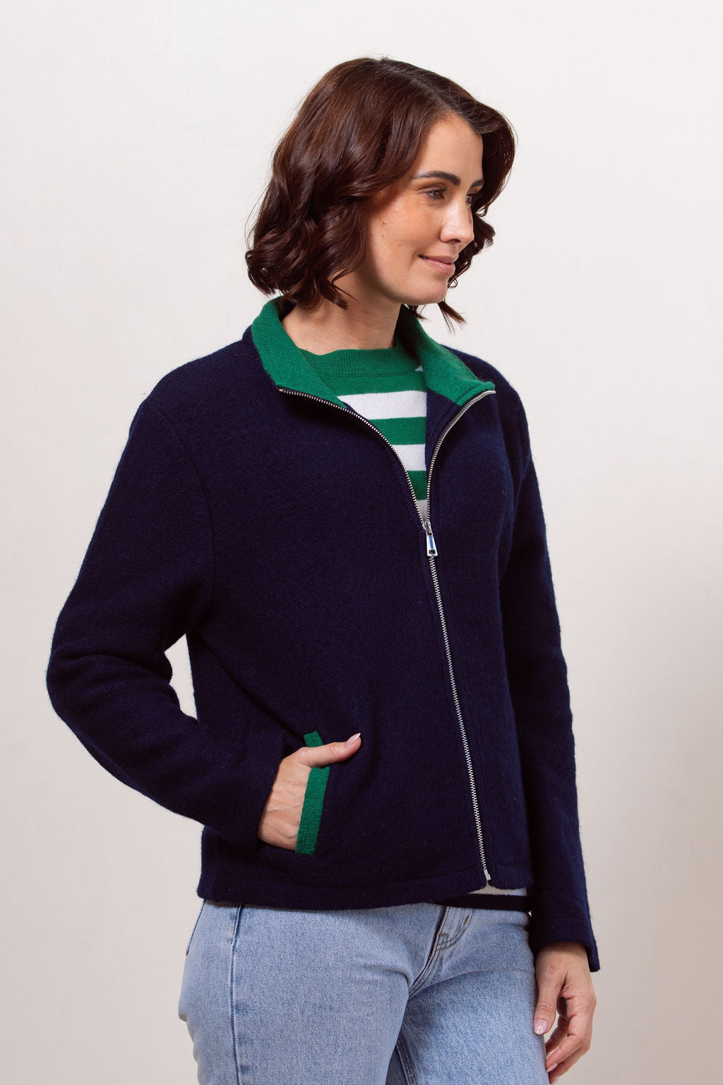 Boiled Wool Colour Trim Jacket