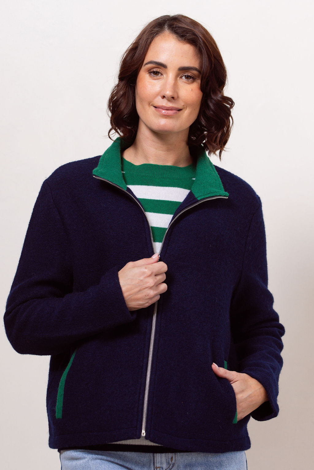 Boiled Wool Colour Trim Jacket