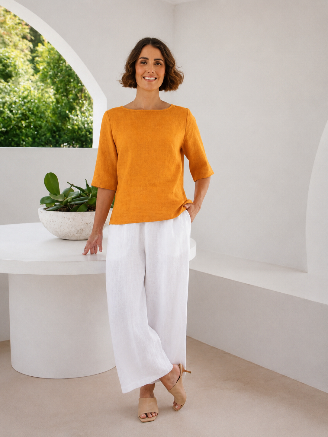 Boat Neck Button Back Top