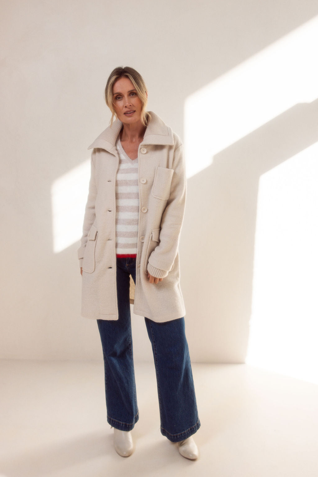 Rib Collar Pocket Detail Coat