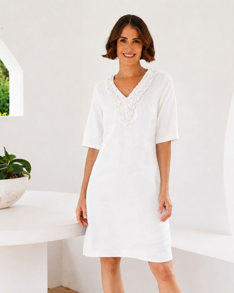 See Saw White Linen Dress
