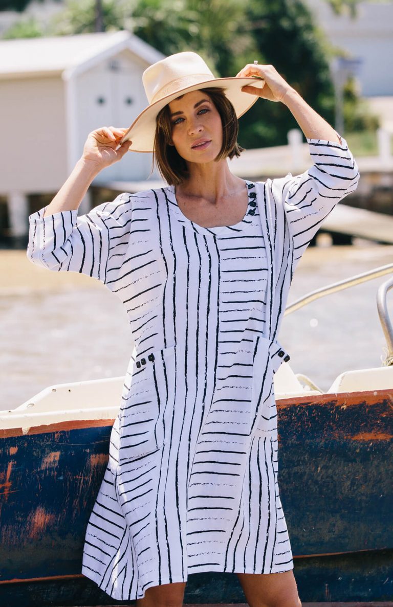 Lines Print Linen Dress — See Saw Clothing Australia